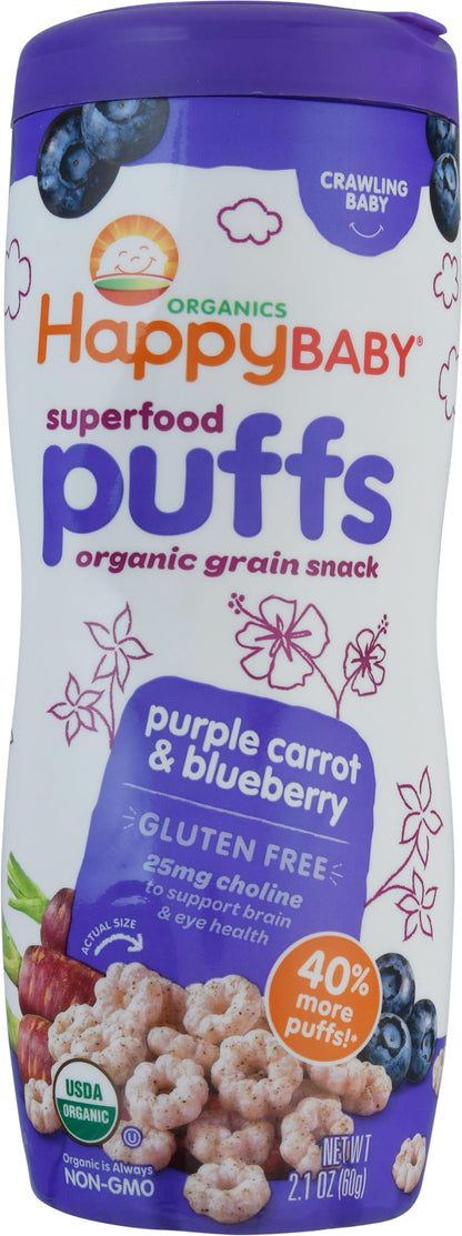 HappyBaby Organics Crawling Baby Purple Carrot & Blueberry Superfood Puffs 2.1 oz
