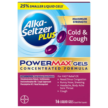 Alka-Seltzer Plus Powermax Gels Liquid Gels Maximum Strength Cold & Cough 16 ea Box