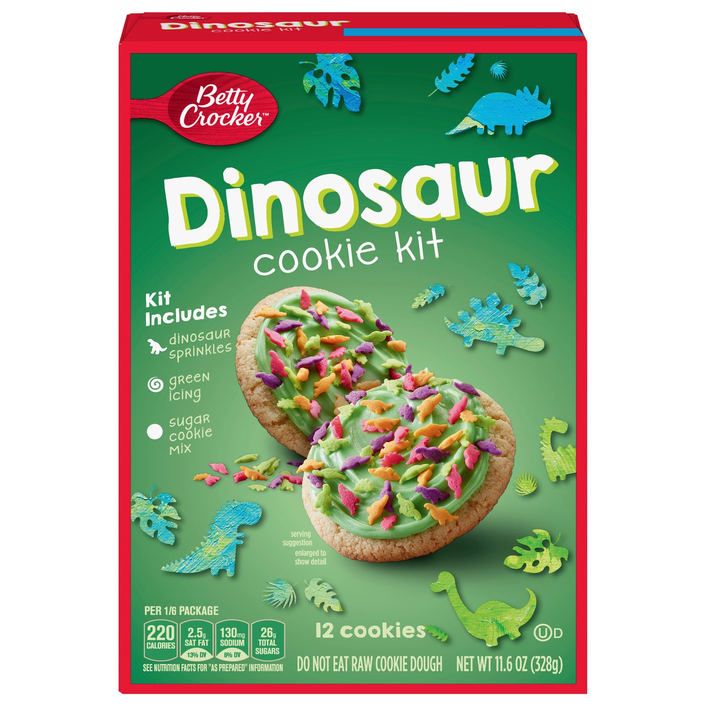 Betty Crocker Dinosaur Cookie Kit with Green Icing & Sprinkles, 11.6 oz