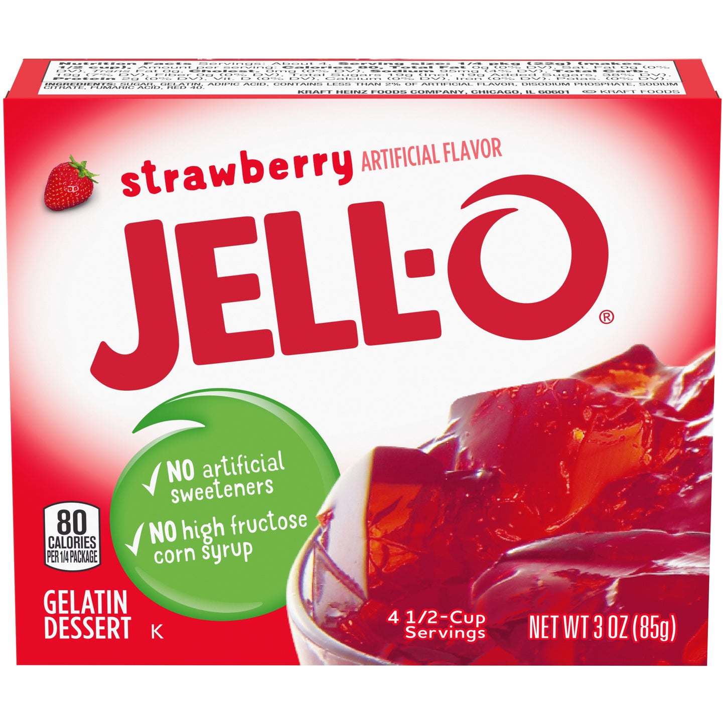 Jell-O Strawberry Instant Gelatin Mix, 3 oz Box