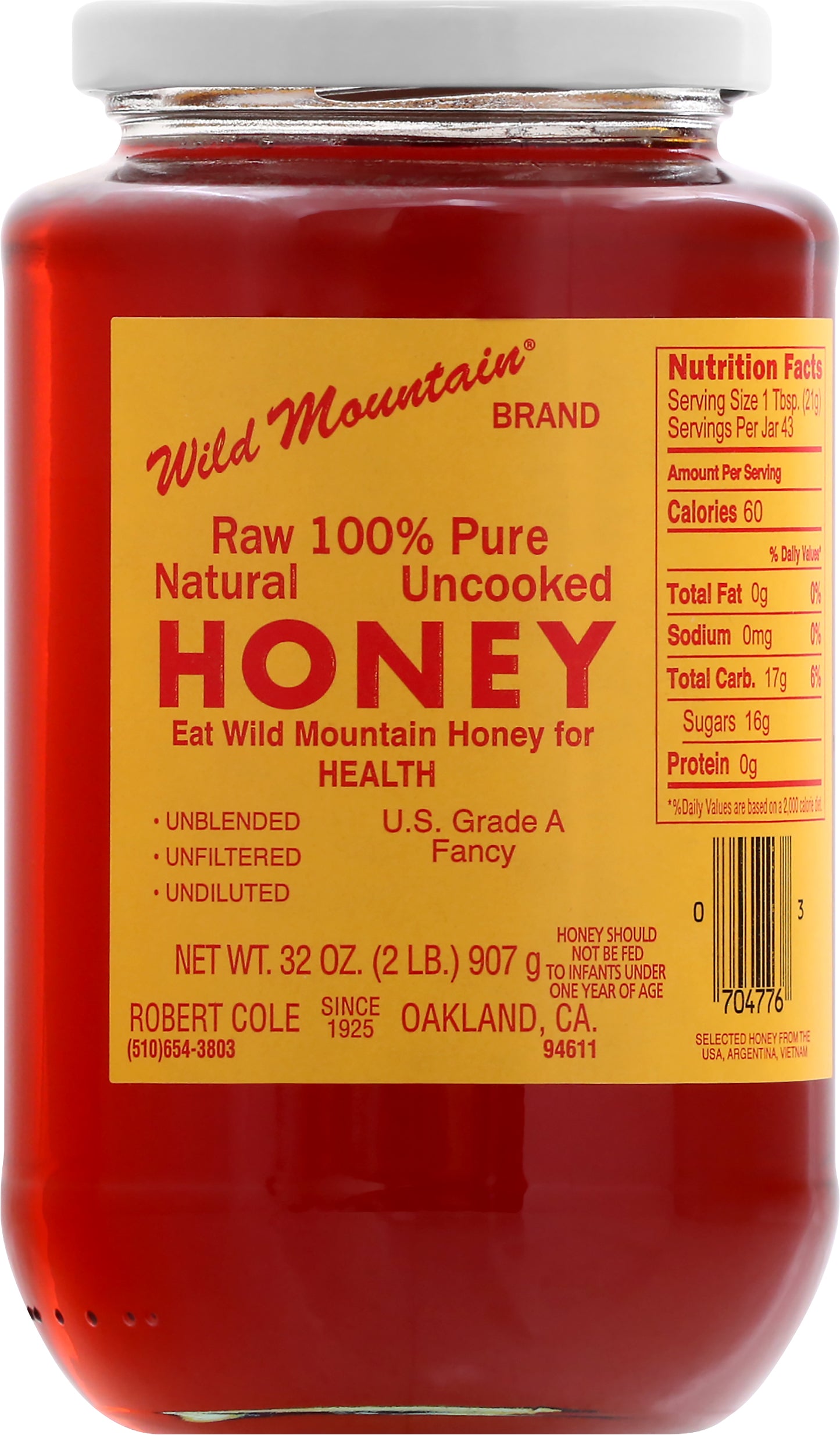 Wild Mountain Raw 100% Pure Honey 32 oz