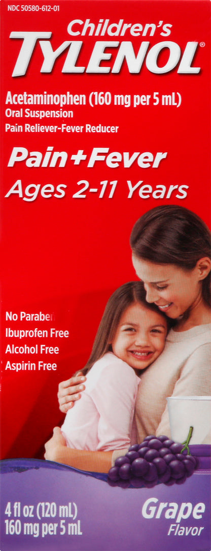 Children's Tylenol Oral Suspension Grape Flavor Pain+Fever 4 oz