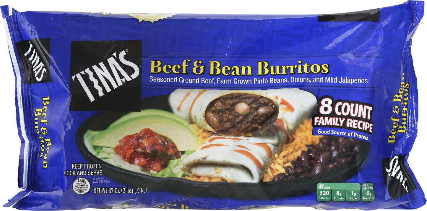 Tina's Family Recipe Beef & Bean Burritos 8 ea