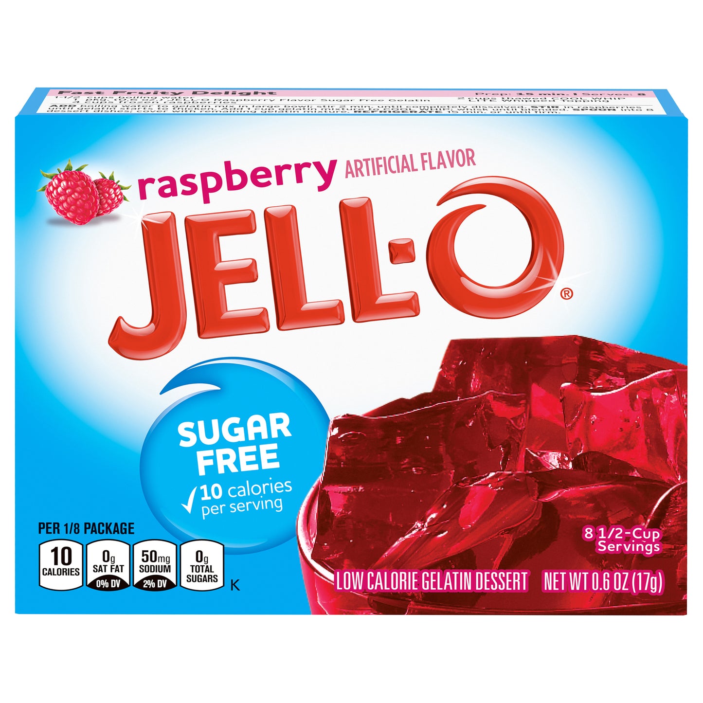 Jell-O Raspberry Sugar Free Gelatin Dessert Mix, 0.6 oz Box