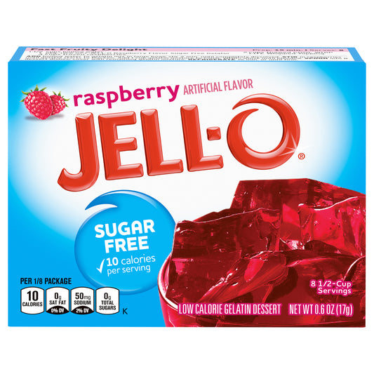 Jell-O Raspberry Sugar Free Gelatin Dessert Mix, 0.6 oz Box