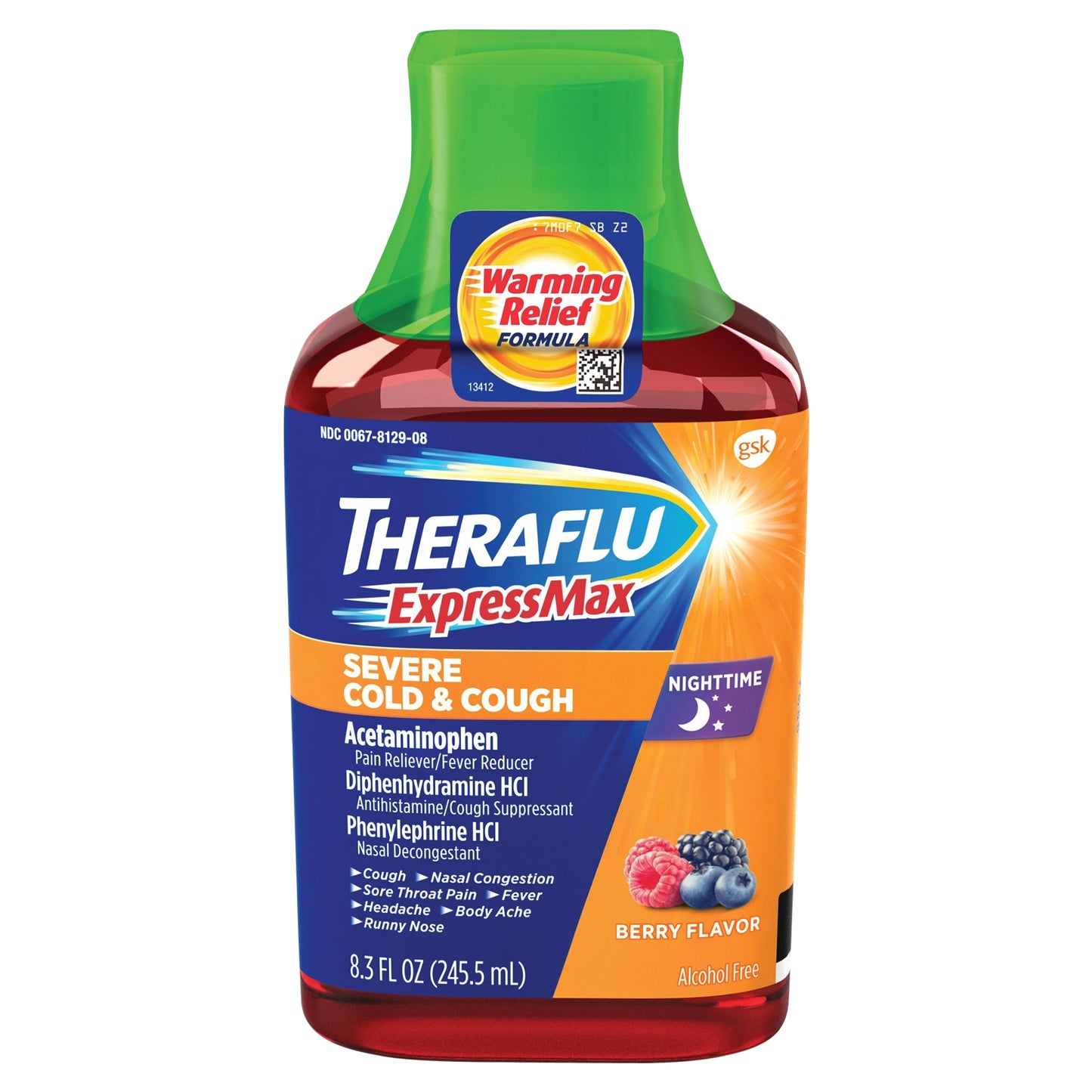 Theraflu ExpressMax Severe Cold and Cough Syrup, Nighttime Cold Medicine, Berry Flavor - 8.3 Oz Syru