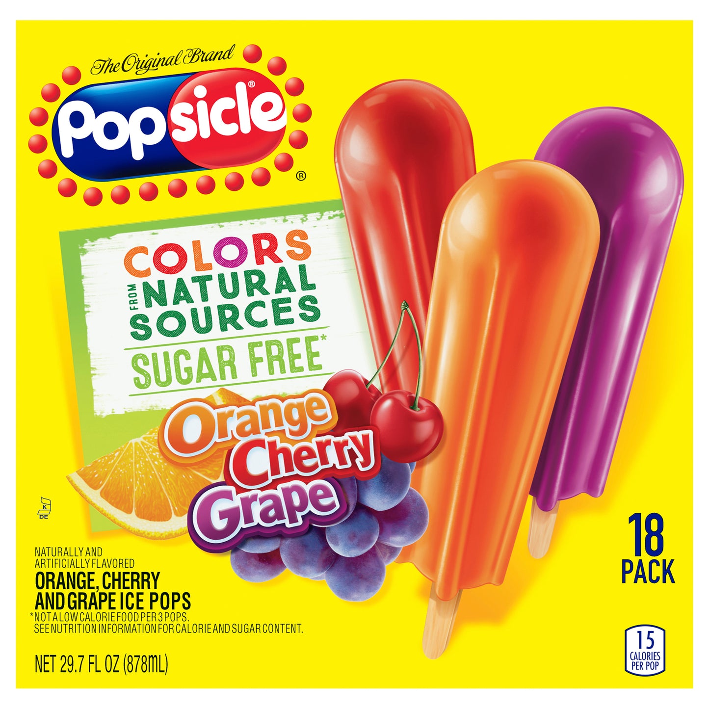 Popsicle 18 Pack Sugar Free Orange Cherry Grape Ice Pops 18 29.7 fl oz 18 ea Box
