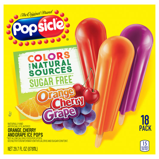 Popsicle 18 Pack Sugar Free Orange Cherry Grape Ice Pops 18 29.7 fl oz 18 ea Box
