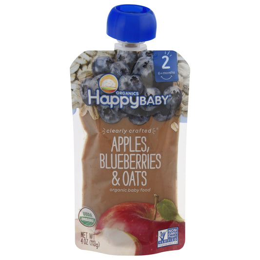 HappyBaby Organics 2 (6+ Months) Apples, Blueberries & Oats 4 oz