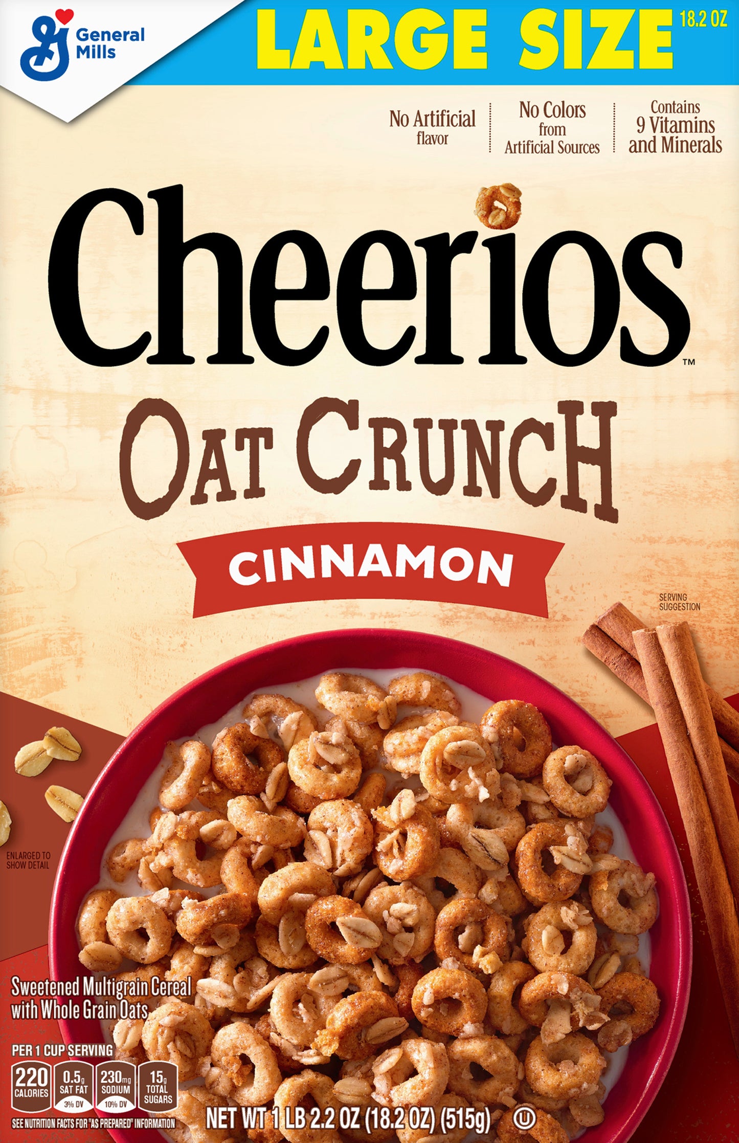 Cheerios Cinnamon Oat Crunch Breakfast Cereal, 18.2 oz Box