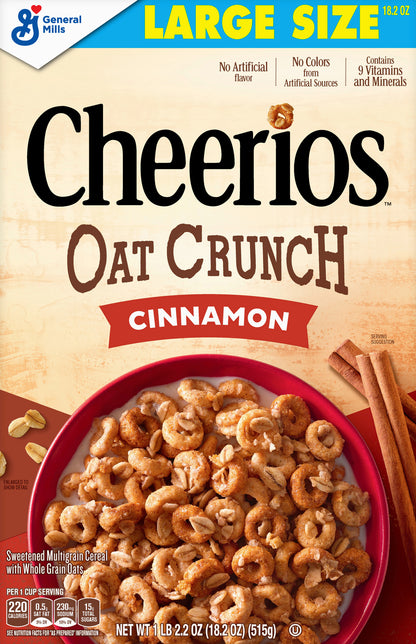 Cheerios Cinnamon Oat Crunch Breakfast Cereal, 18.2 oz Box