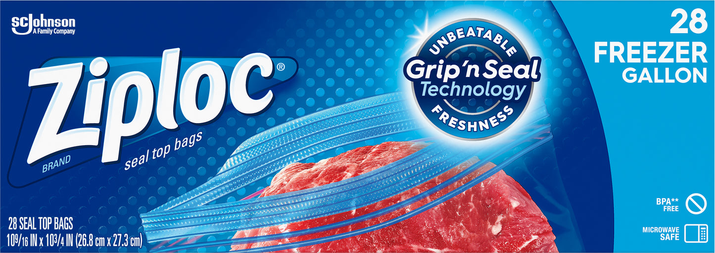 Ziploc Gallon Freezer Seal Top Bags 28 ea