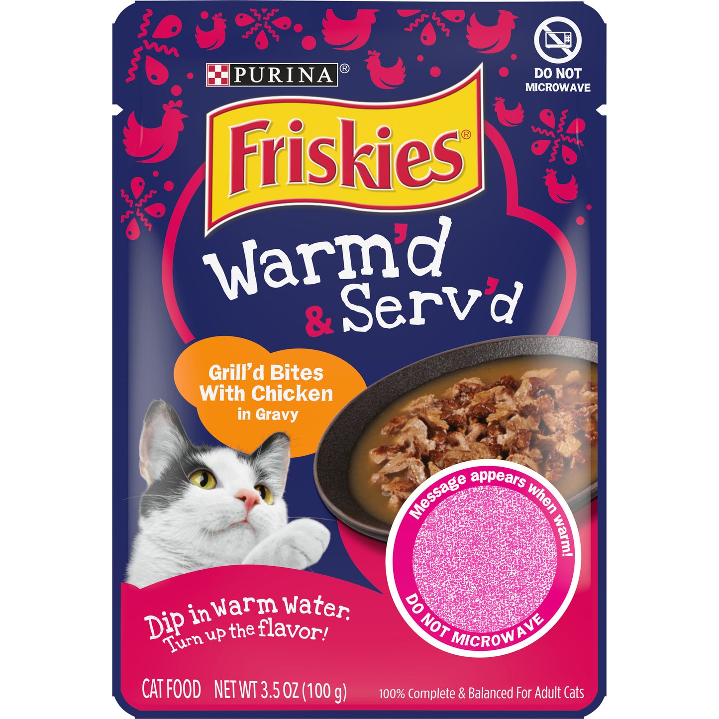 Purina Friskies Gravy Wet Cat Food, Warm'd & Serv'd Grill'd Bites With Chicken - 3.5 oz. Pouch
