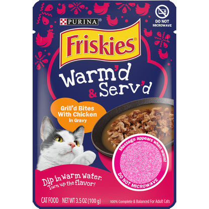 Purina Friskies Gravy Wet Cat Food, Warm'd & Serv'd Grill'd Bites With Chicken - 3.5 oz. Pouch