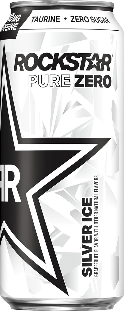 Rockstar Pure Zero Sugar Free Energy Drink Silver Ice Grapefruit 16 Fl Oz Can