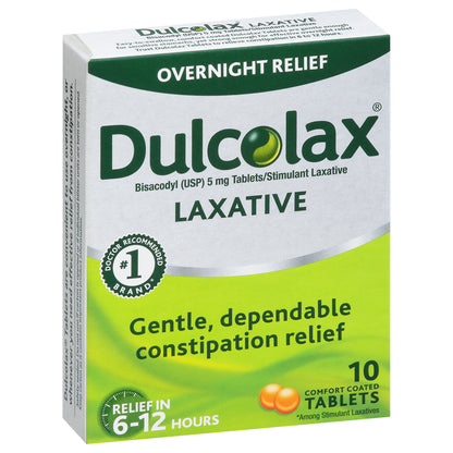 Dulcolax Overnight Relief 5 mg Laxative Comfort Coated Tablets 10 ea