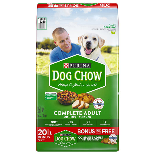 Purina Dog Chow Dry Dog Food, Complete Adult With Real Chicken - 20 lb. Bag