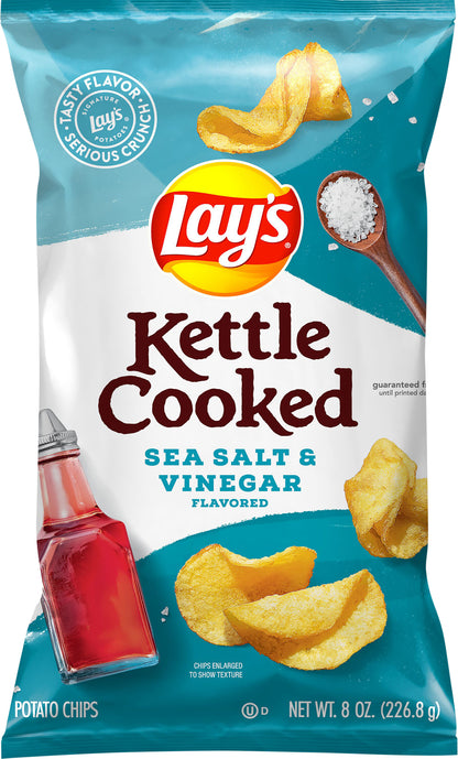 Lay's Kettle Cooked Potato Chips Sea Salt & Vinegar Flavored 8 Oz