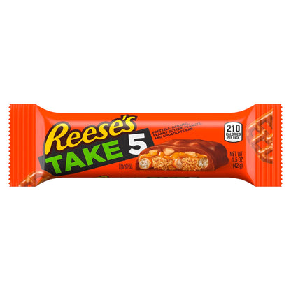 REESE'S TAKE 5 Pretzels, Caramel, Peanut Butter, Peanuts and Chocolate Candy, Full size, 1.5 oz, Bar