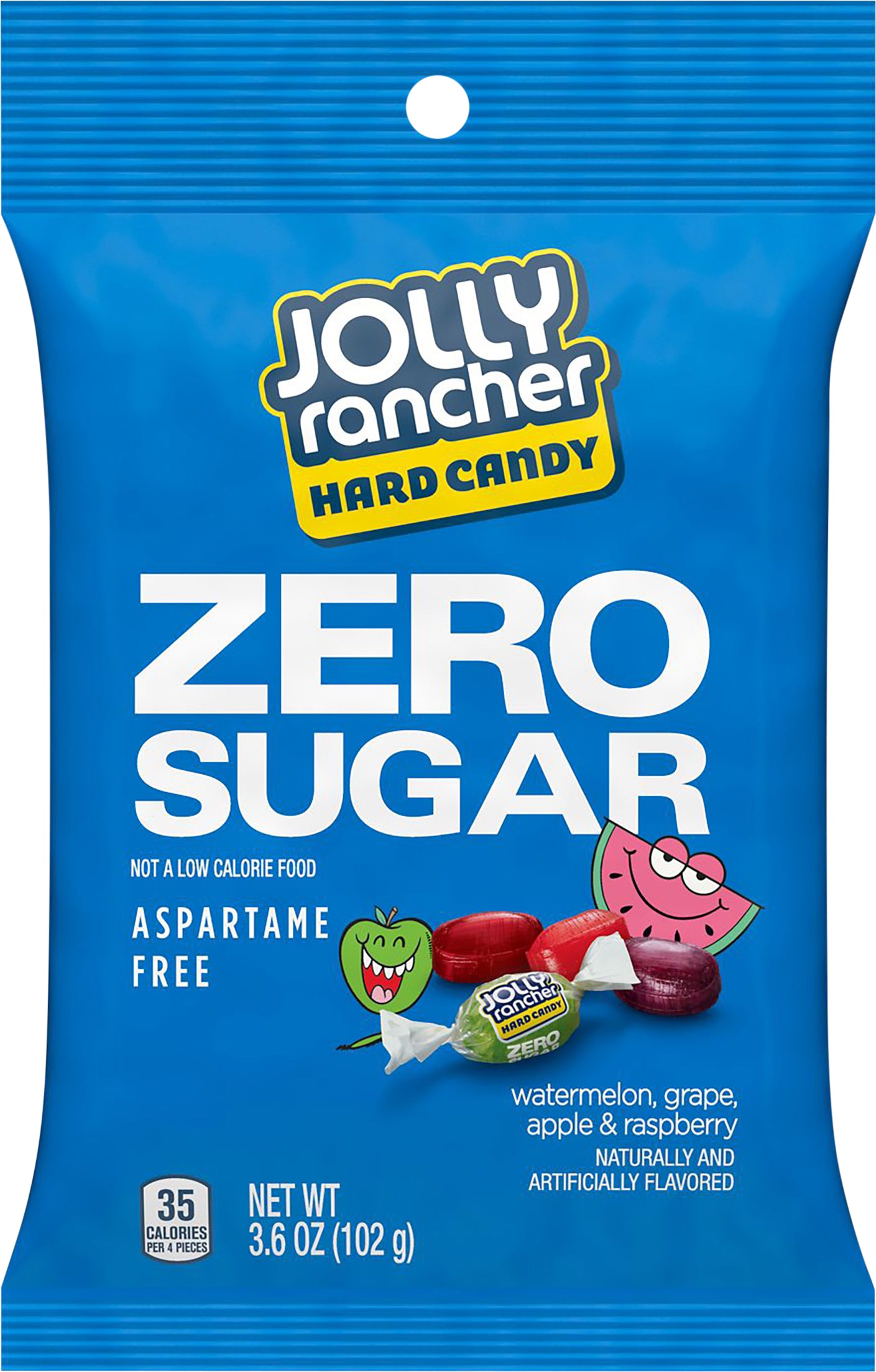 JOLLY RANCHER Zero Sugar Assorted Fruit Flavored Hard Candy, Individually Wrapped, 3.6 oz, Bag