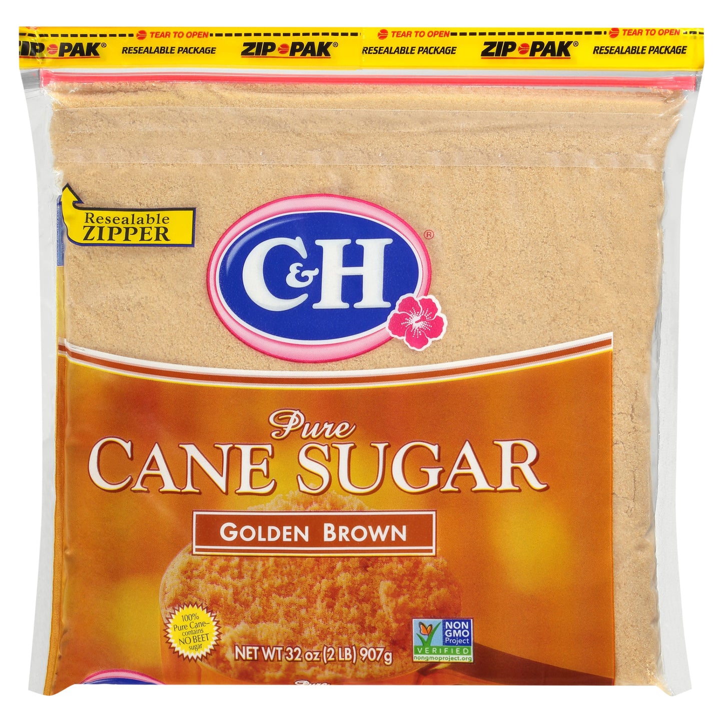 C&H® Pure Cane Sugar Golden Brown Sugar 2 lb. ZIP-PAK
