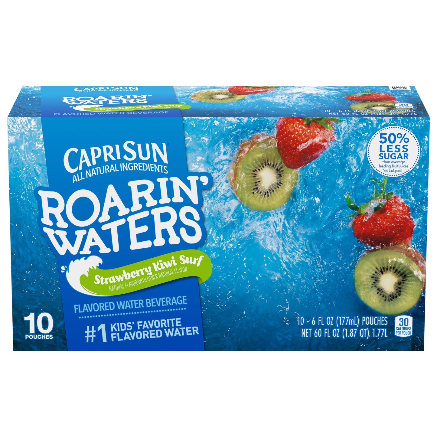 Capri Sun Roarin' Waters Strawberry Kiwi Surf Flavored Water Beverage 10 - 6 fl oz Pouches