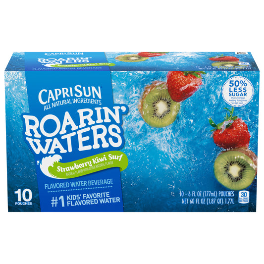 Capri Sun Roarin' Waters Strawberry Kiwi Surf Flavored Water Beverage 10 - 6 fl oz Pouches