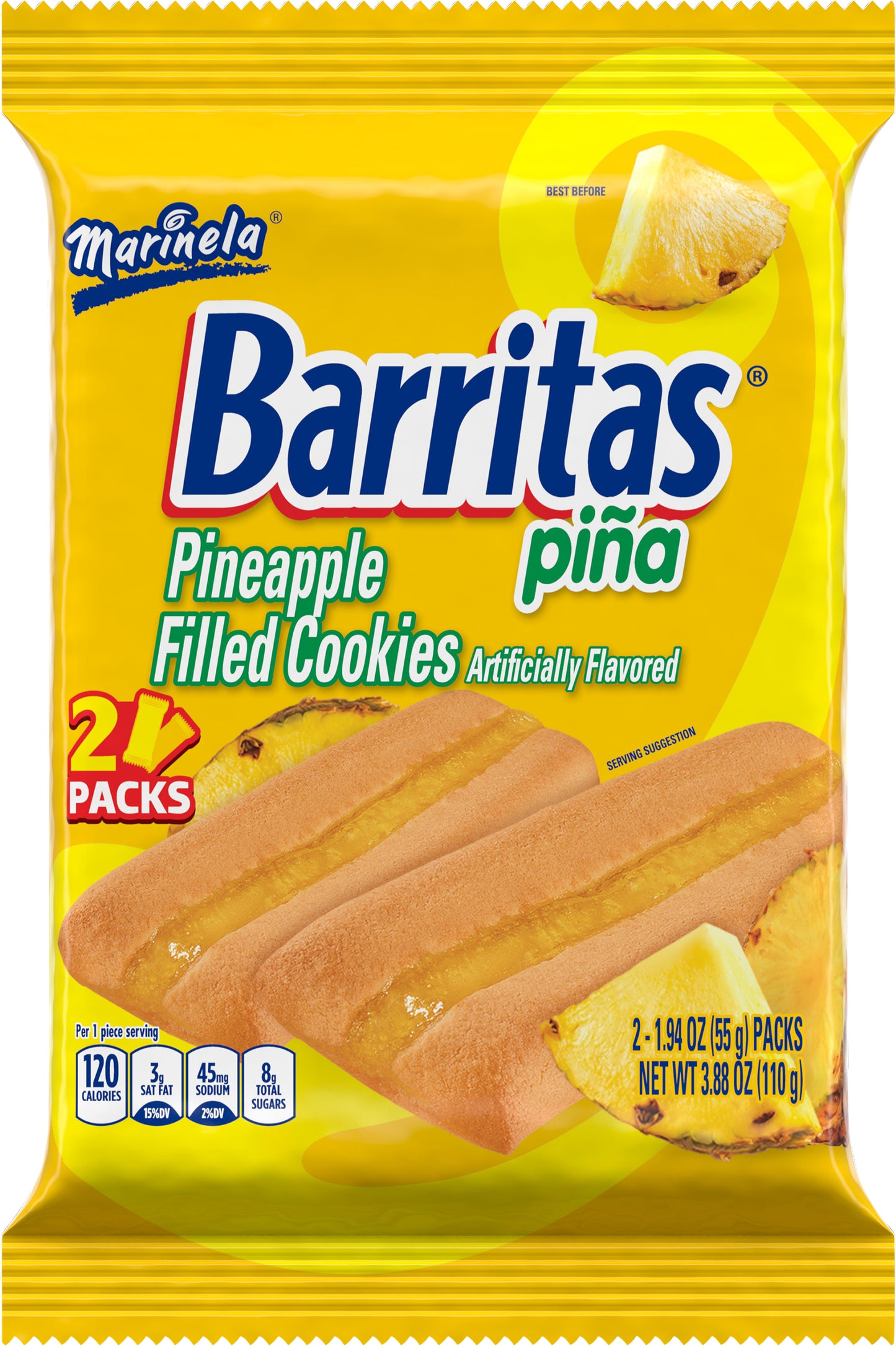 Marinela Barritas 2 Packs Pineapple Filled Cookies 2 - 1.94 oz ea