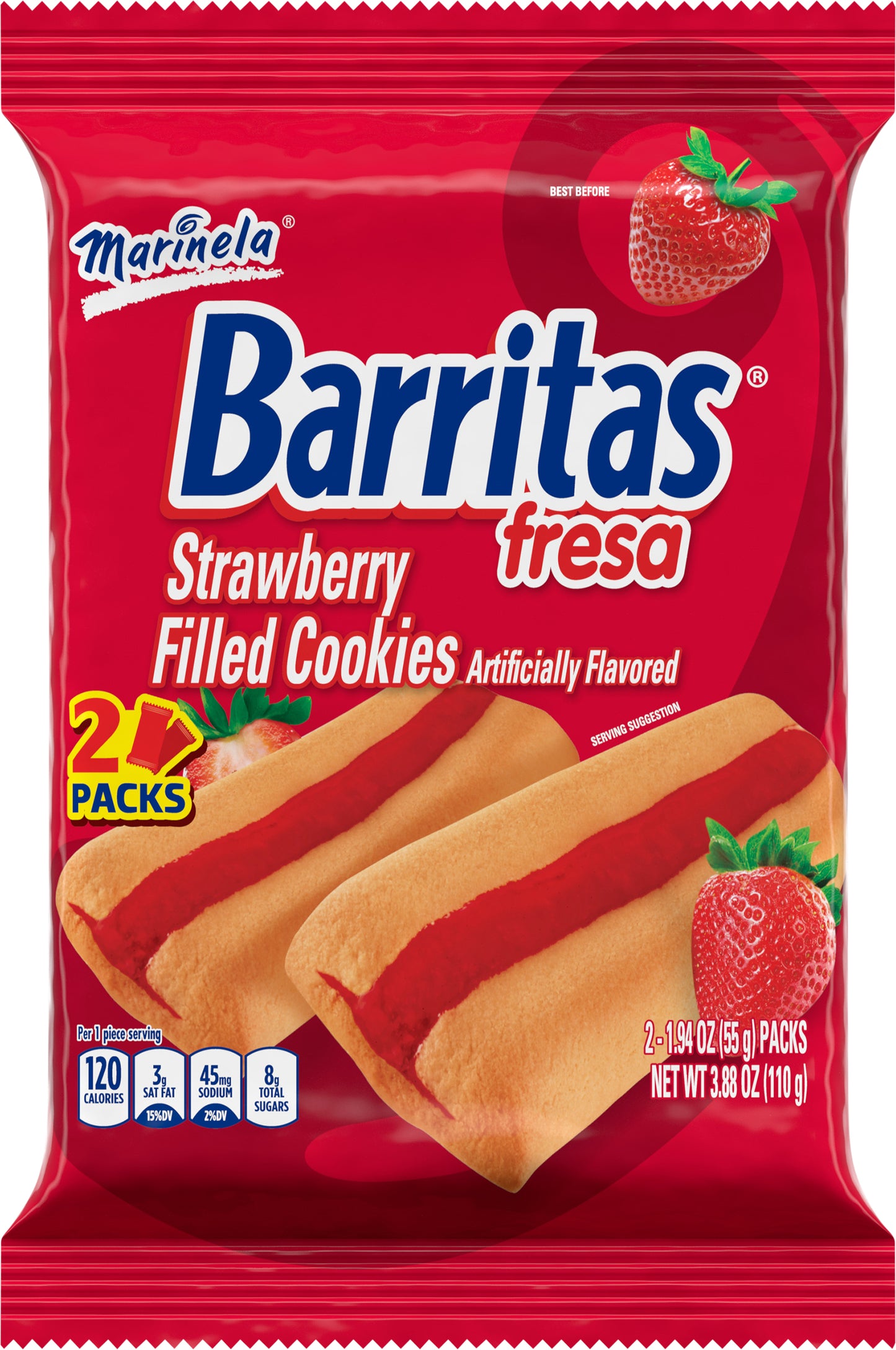 Marinela Barritas Fresa Strawberry Filled Cookie 3.88 Oz