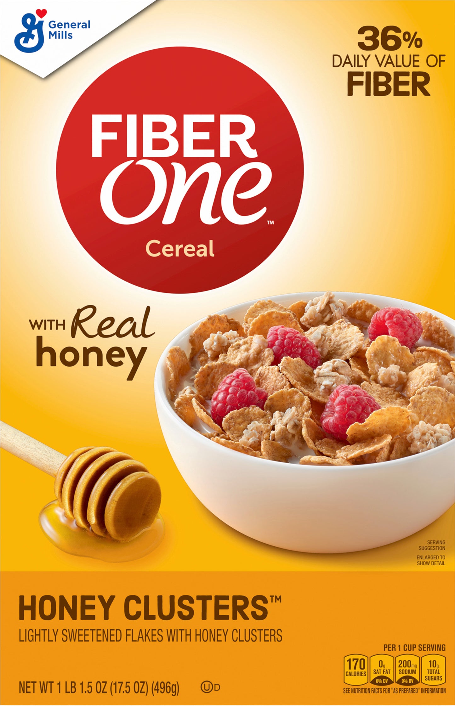 Fiber One Breakfast Cereal, Honey Clusters, High Fiber, Whole Grains, 17.5 oz