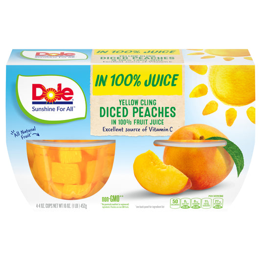 DOLE® Fruit Bowls® Yellow Cling Diced Peaches in 100% Fruit Juice 4 - 4 oz Cups