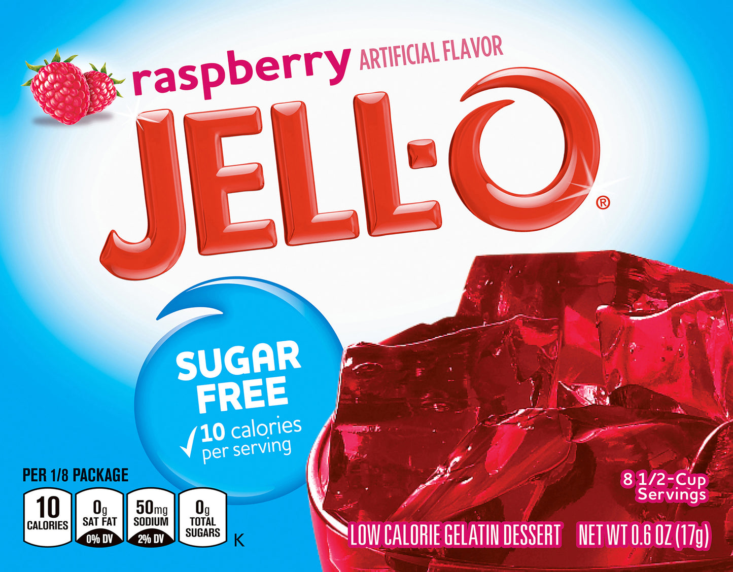 Jell-O Raspberry Sugar Free Gelatin Dessert Mix, 0.6 oz Box