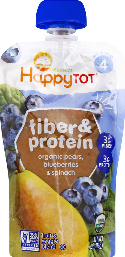 HappyTot Organics Fiber & Protein 4 (Tots & Tykes) Fruit & Veggie Blend 4 oz