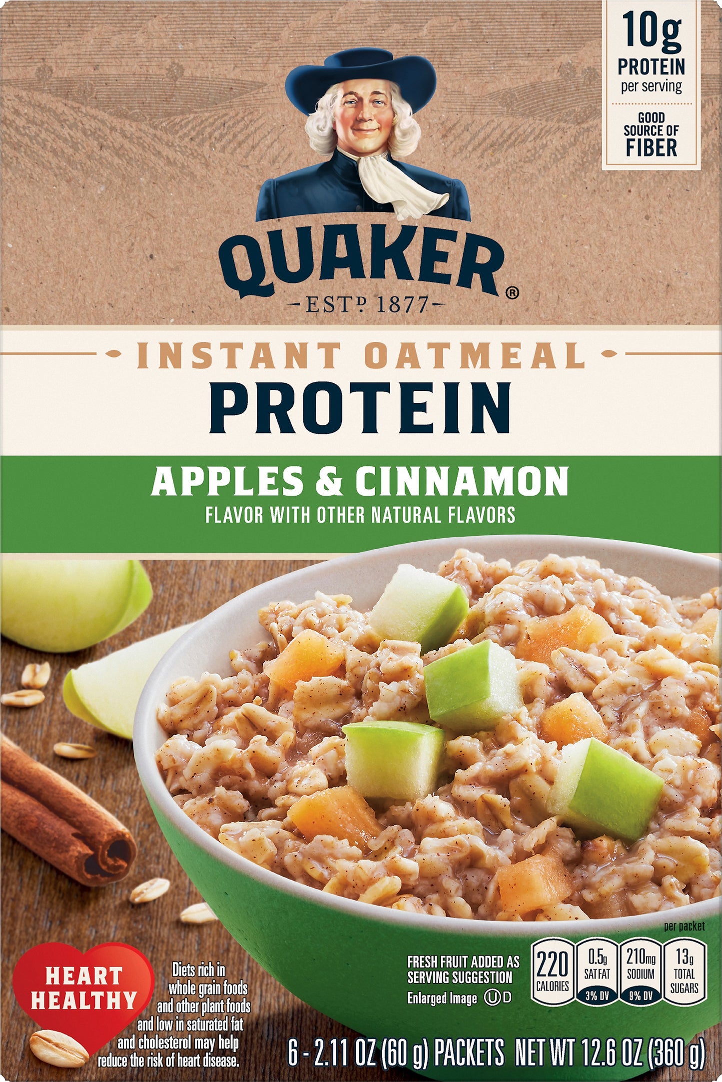 Quaker Protein Apples & Cinnamon Instant Oatmeal 6 ea