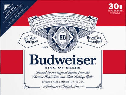 Budweiser American Patriotic Pack Lager Beer 30 ea