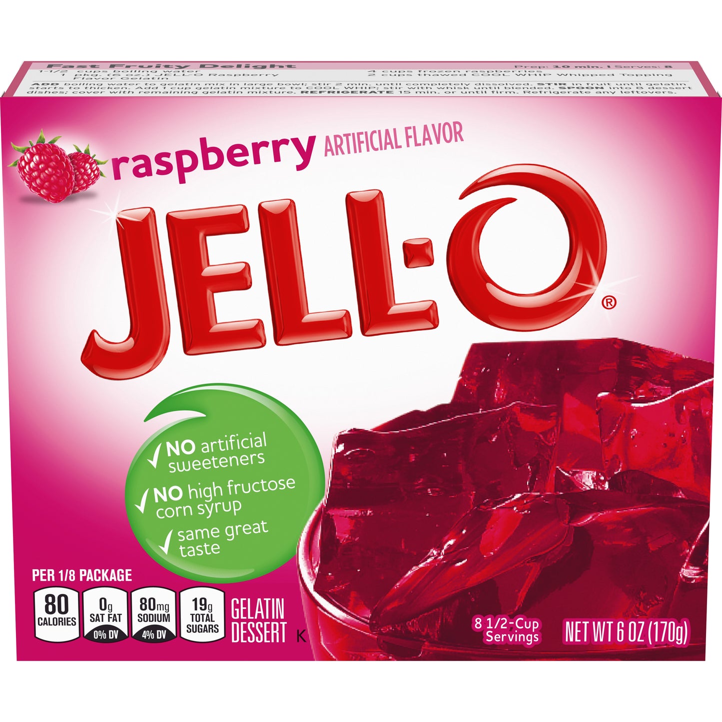Jell-O Raspberry Instant Gelatin Mix, 6 oz Box