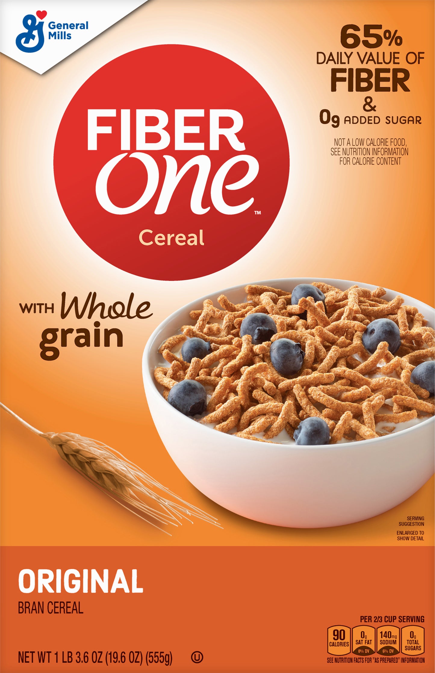 Fiber One with Whole Grain Original Bran Cereal 19.6 oz