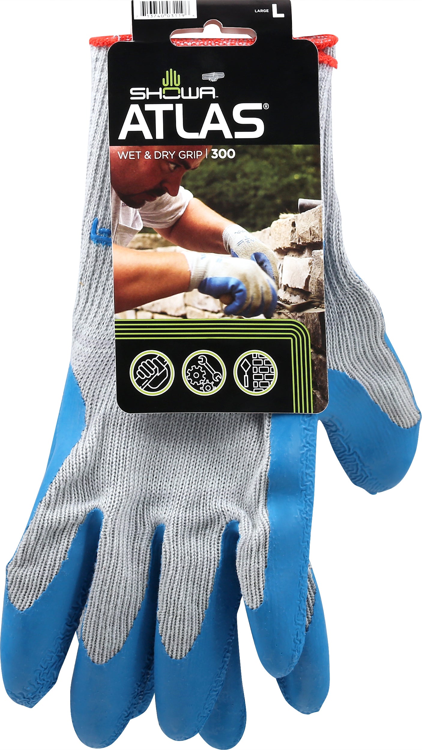 Showa Atlas Large Wet & Dry Grip 300 Gloves 1 ea