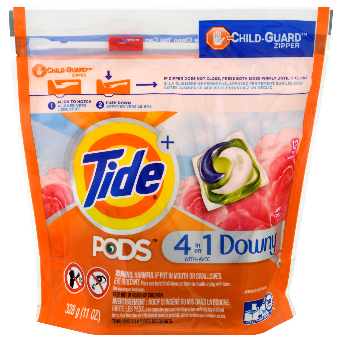 Tide Pacs 4 in 1 with Downy April Fresh Detergent 12 ea