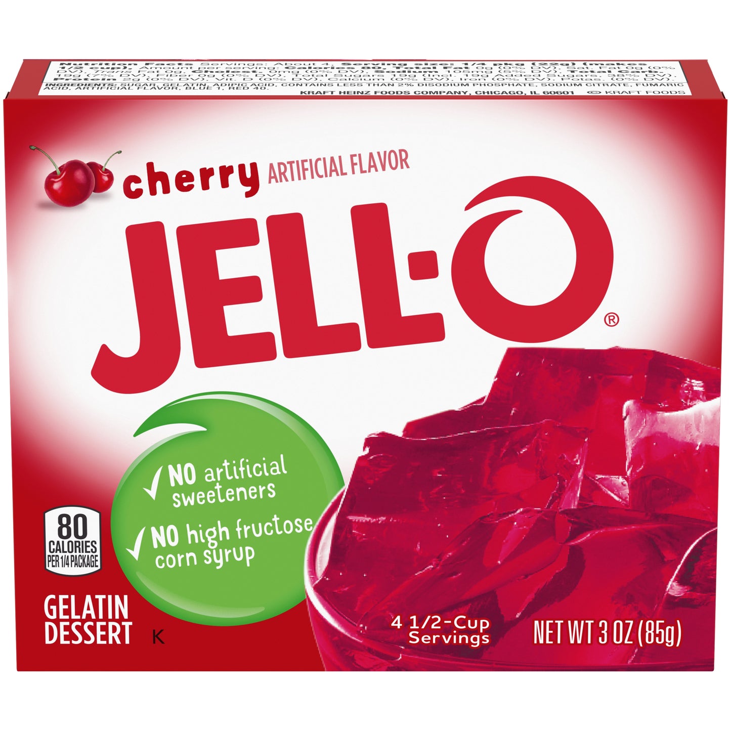 Jell-O Cherry Instant Gelatin Mix, 3 oz Box