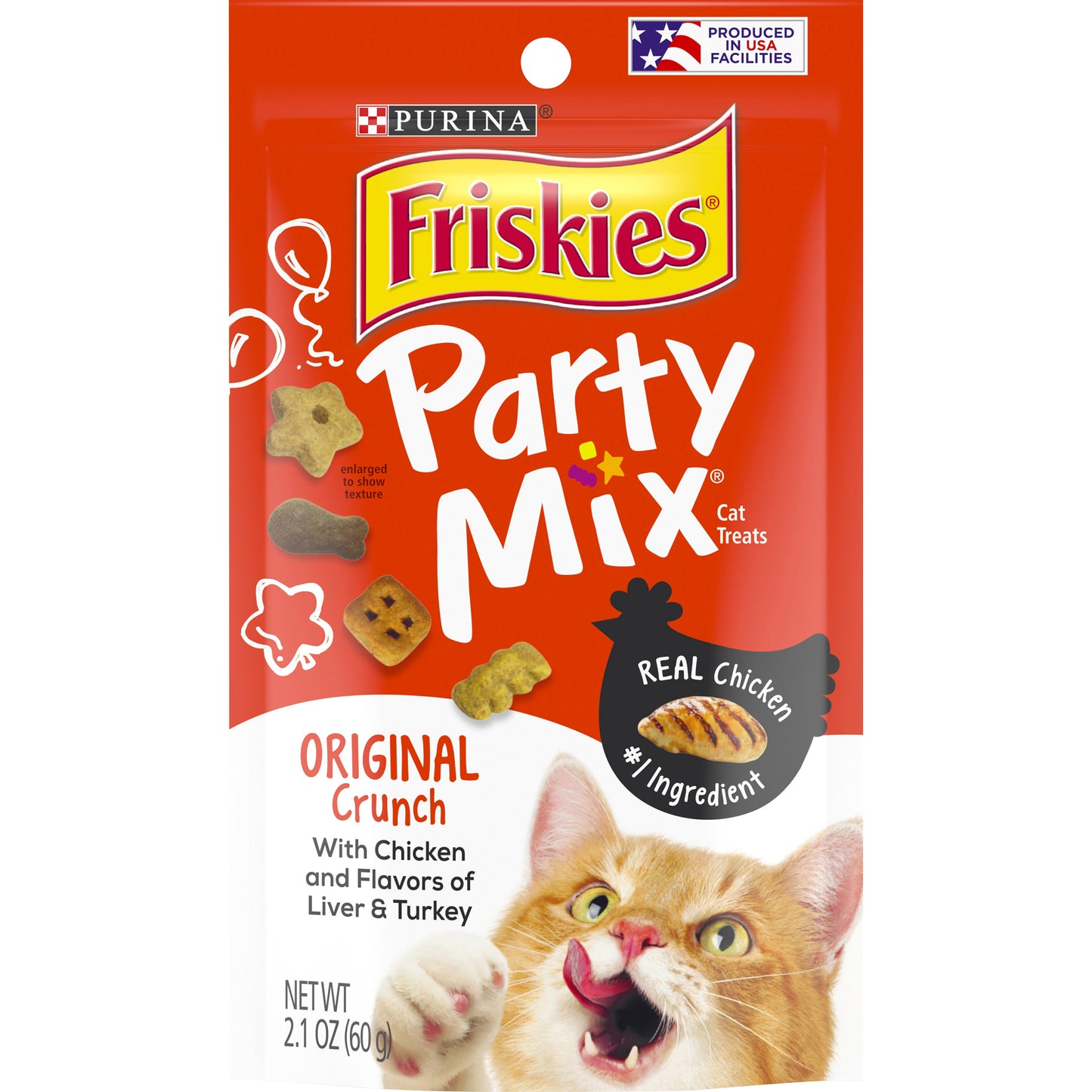 Purina Friskies Made in USA Facilities Cat Treats, Party Mix Original Crunch - 2.1 oz. Pouch