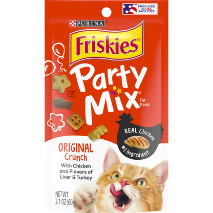 Purina Friskies Made in USA Facilities Cat Treats, Party Mix Original Crunch - 2.1 oz. Pouch