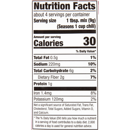 McCormick® 30% Less Sodium Chili Seasoning Mix 1.25 oz. Packet