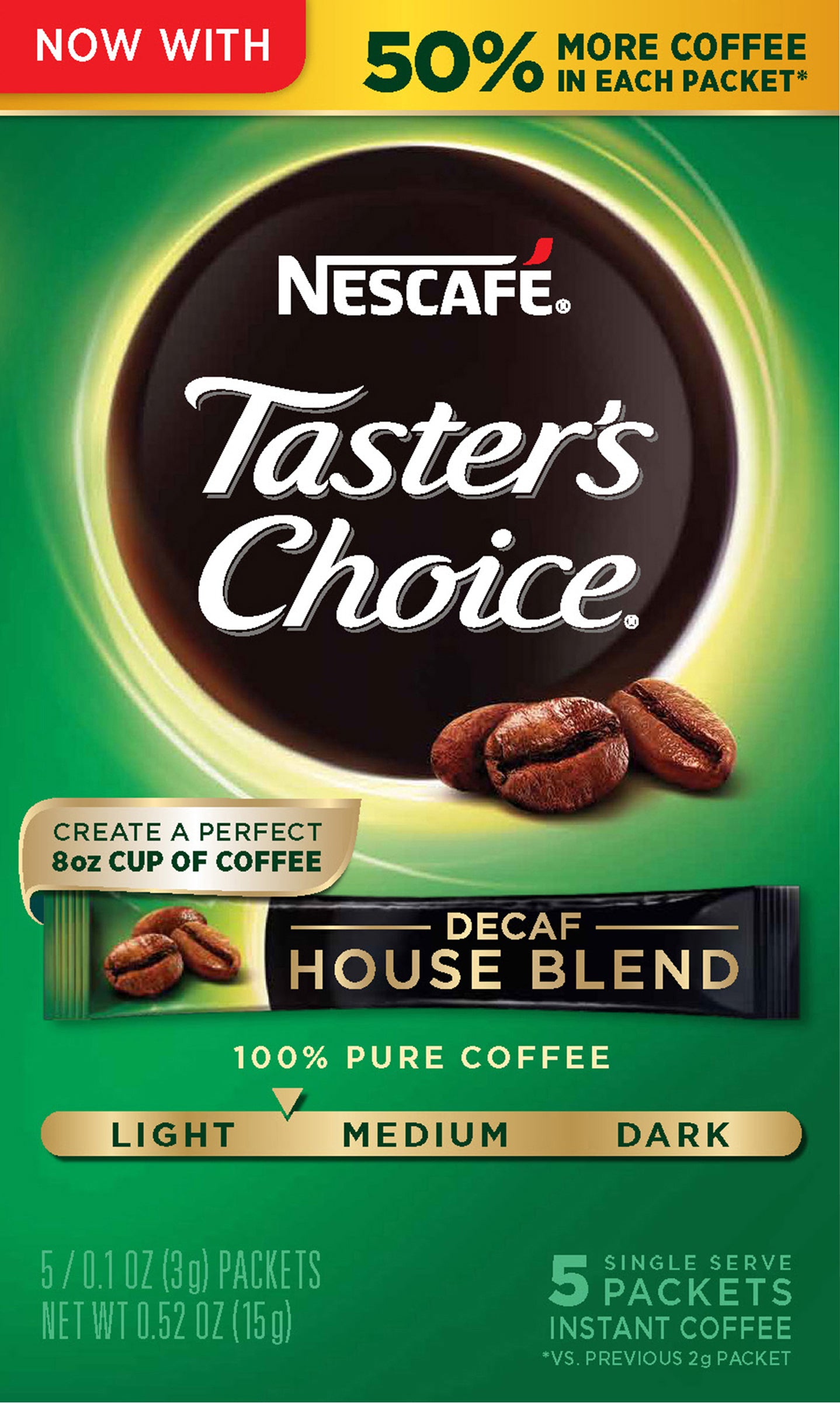 NESCAFE TASTER'S CHOICE Decaf House Blend Medium Light Roast Instant Coffee 5-0.07 oz. Singles