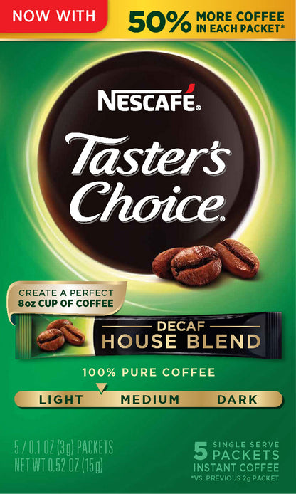 NESCAFE TASTER'S CHOICE Decaf House Blend Medium Light Roast Instant Coffee 5-0.07 oz. Singles