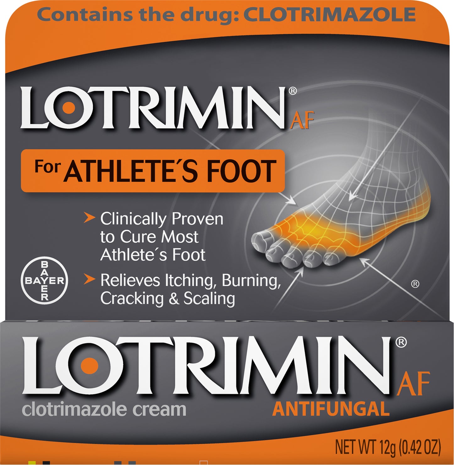 Lotrimin AF Clotrimazole Cream Antifungal for Athlete's Foot 12 g Box