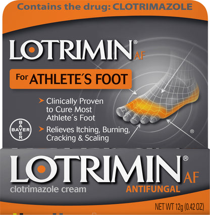 Lotrimin AF Clotrimazole Cream Antifungal for Athlete's Foot 12 g Box
