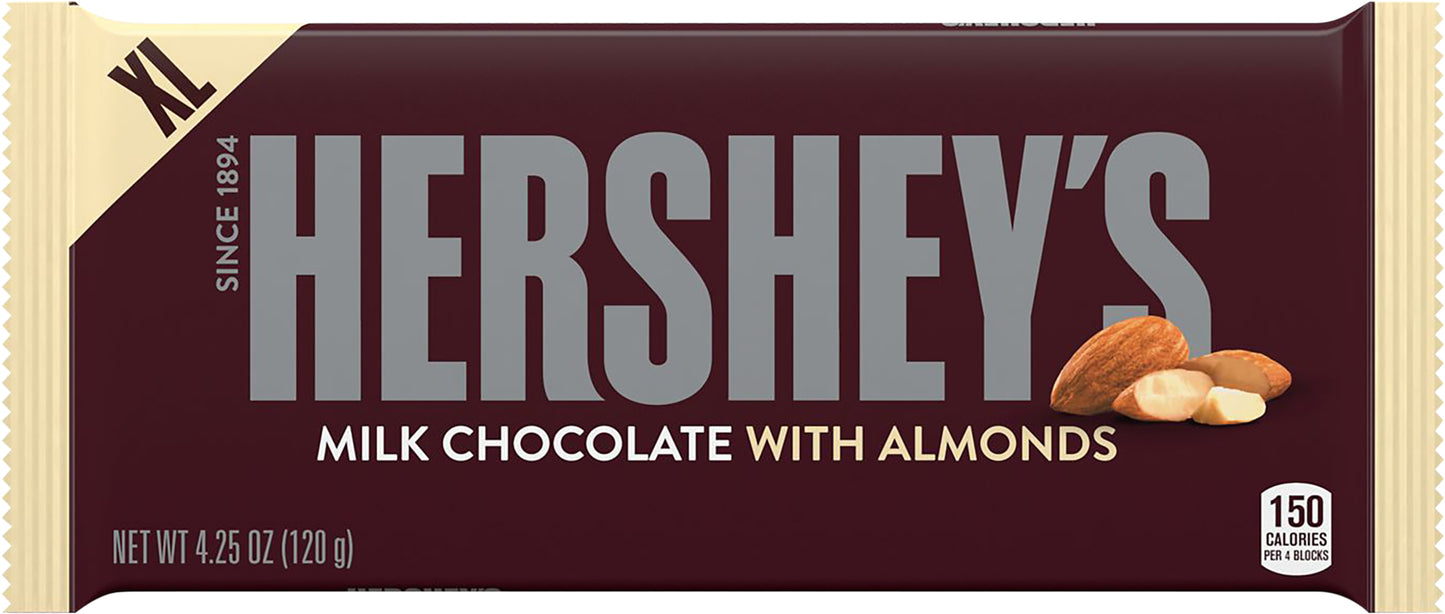 HERSHEY'S Milk Chocolate with Almonds Candy, Halloween Candy, 4.25 oz, Bar