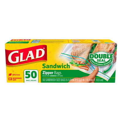 Glad Double Seal Sandwich Zipper Bags 50 ea
