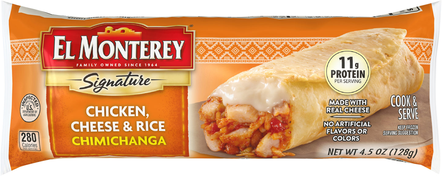 El Monterey Signature Chimichanga Chicken, Cheese & Rice 4.5oz Single Serve
